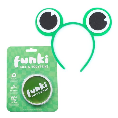 Grüner Frosch Zubehör-Set – Grünes Stirnband mit großen Froschaugen und Palette grüner Gesichtsfarbe – perfekt für jede Kostümveranstaltung von I LOVE FANCY DRESS