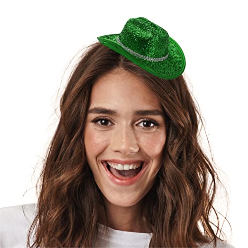 Grüner Mini-Cowgirl-Hut – Fascinator-Stil Miniatur Grün Cowboyhüte – perfekt für St. Patricks Day, Junggesellinnenabschiede und Kostüm – 1 Stück von I LOVE FANCY DRESS