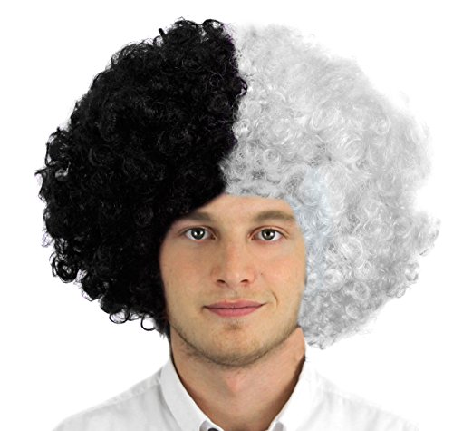 HALB WEIß HALB SCHWARZ Afro PERÜCKE =FÜR ENGLISCHE Fussball =ODER= BÖSE HUNDELADY = ODER Clown =VERKLEIDUNGEN= VON ILOVEFANCYDRESS von I LOVE FANCY DRESS