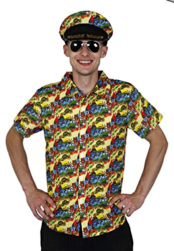 HAWAIIHEMD+Hut+Aviator Brille=KURZÄRMELIGEs Hemd IN 5 VERSCHIEDENEN GRÖSSEN+4 Fasching Karneval Hula Sommer Party=GELB-XLarge von I LOVE FANCY DRESS