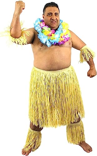 HERREN ZULU SET HAWAIIAN FANCY KLEID KOSTÜM ZUBEHÖR OUTFIT NATÜRLICHER GRASROCK + ARM- & BEINMANSCHETTEN HAWAII TRIBAL WARRIOR SET (EXTRA GROSS) von I LOVE FANCY DRESS