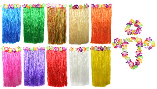 Hawaiianisch Satz Kostüm Set Bunt 80cm lang Bastrock + Blumen Lei Halskette + Paar Blume Armbänder + Blumen Muster Kopfband 5 Stück Hawaii Bastrock Luau - Grün, One size Hawaiianisch Satz Kostüm Set Bunt 80cm lang Bastrock + Blumen Lei Halskette + Paar Blume Armbänder + Blumen Muster Kopfband 5 Stück Hawaii Bastrock Luau - Grün, One size von I LOVE FANCY DRESS