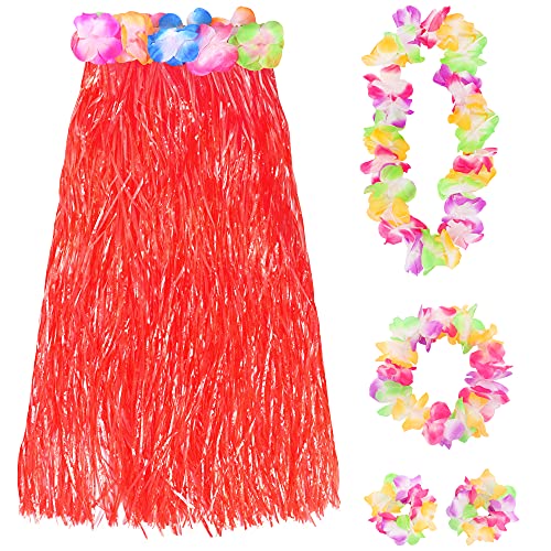 Hawaiianischer Hula-Rock, Kostüm-Accessoire, bunt, 80 cm, kurzer Hula-Rock, Hawaii-Rock, Luau-Hawaii-Rock, Rot von I LOVE FANCY DRESS