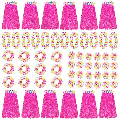 Hawaiianischer Hula-Rock, Kostüm-Accessoire, bunt, 80 cm, kurzer Hula-Rock, Hawaii-Rock, Luau-hawaiianischer Rock, Pink, 12 Stück von I LOVE FANCY DRESS