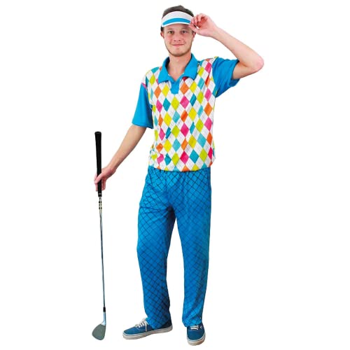 Herren Golfer-Kostüm – XXL – Herren Golfshirt und Hose mit Visier – Erwachsene Junggesellenabschied Kostüm von I LOVE FANCY DRESS