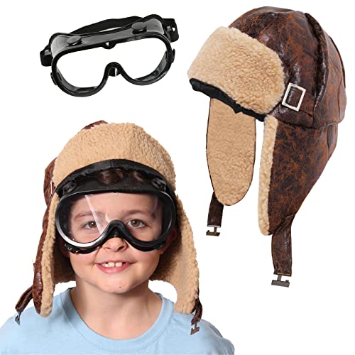 I LOVE FANCY DRESS 55CM FLIEGERMÜTZE Set 1940ER Jahre Opa-Stil PILOTENMÜTZE + KLARE SCHUTZBRILLE KOSTÜMZUBEHÖR Set 40ER Jahre Flieger Piloten Hut GROẞE Flucht Kinder KOSTÜM Set von I LOVE FANCY DRESS