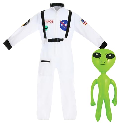 I LOVE FANCY DRESS Astronauten-Kostüm für Kinder mit Alien – weißer Astronauten-Overall und eine aufblasbare grüne Alien-Requisite – perfekt für den Welttag des Buches von I LOVE FANCY DRESS