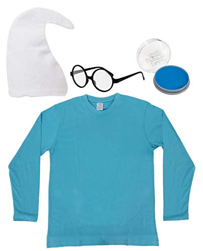 I LOVE FANCY DRESS BLAUES ZWERGE ERWACHSENE SCHLUMPF=UNISEX=VERKLEIDUNG-KOSTÜM=FASCHING-KARNEVAL-PARTY=ERHALTBAR IN VERSCHIEDENEN VARIATIONEN=WEIßE MÜTZE+MAKE UP+BRILLE+SHIRT-XXLARGE von I LOVE FANCY DRESS