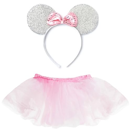 I LOVE FANCY DRESS Ballerina-Kostüm für Kinder, silbernes Stirnband mit silbernen Mausohren und rosa Schleife und rosa Tutu, perfekt für den Welttag des Buches von I LOVE FANCY DRESS