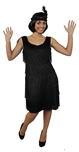 I LOVE FANCY DRESS Charleston Flapper KOSTÜM Kleid VERKLEIDUNG 4 Farben+PASSENDEM Stirnband+Feder+SILBERNEN Kette MUß VERKNOTET Werden=Kleid FRANSEN AUF BEIDEN Seiten=SCHWARZ-XLarge von I LOVE FANCY DRESS