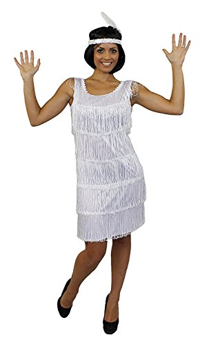 I LOVE FANCY DRESS Charleston Flapper KOSTÜM Kleid VERKLEIDUNG 4 Farben+PASSENDEM Stirnband+Feder+SILBERNEN Kette MUß VERKNOTET Werden=Kleid FRANSEN AUF BEIDEN Seiten=Weiss-XXLarge von I LOVE FANCY DRESS