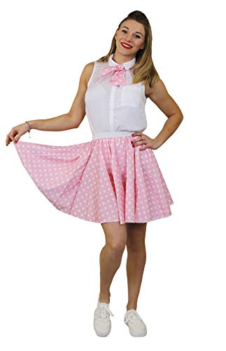 I LOVE FANCY DRESS Damen Polka DOT Rock n ROLL KOSTÜM VERKLEIDUNG=10 Farben+ 2 GRÖßEN=LÄNGE VON UNGEFÄHR-43 cm=Tanz Fasching Karneval VERANSTALLTUNGEN=HELL ROSA Weisse Punkten-STANDART von I LOVE FANCY DRESS