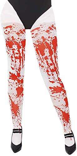 I LOVE FANCY DRESS Damen-Strumpfhose mit Blutflecken-Muster, weiße Strumpfhosen mit rotem Blutflecken-Muster, Halloween-Strumpfhosen (UK 6-16), weiß, Einheitsgröße von I LOVE FANCY DRESS