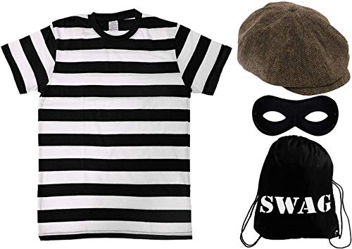 I LOVE FANCY DRESS Einbrecher-Kostüm für Kinder, Jungen und Mädchen, mit Einbruchtasche, Einbruch-Maske, Mütze, T-Shirt, Größe: L von I LOVE FANCY DRESS