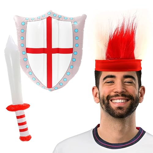 I LOVE FANCY DRESS England Fans, aufblasbares englische Flagge, Schwert und Schild, rotes und weißes Stirnband – Fußball-Rugby-Sport-Fans, Zubehör-Set von I LOVE FANCY DRESS