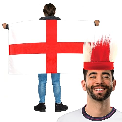 I LOVE FANCY DRESS England-Fans Set – Umhang mit englischer Flagge, rotes und weißes Stirnband – Fußball-Rugby-Sport-Fans, Zubehör-Set von I LOVE FANCY DRESS