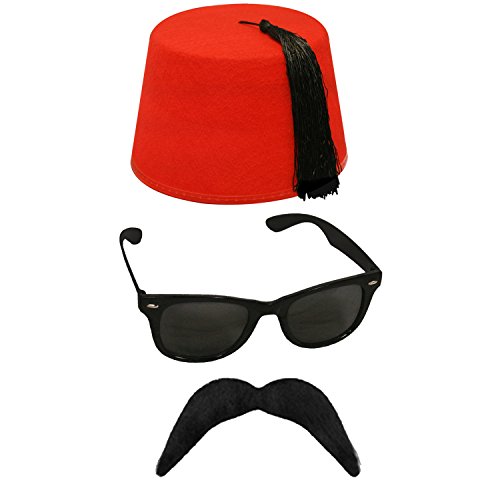 I LOVE FANCY DRESS FEZ/Hut Orient BASAR AGYPTISCHE Araber TÜRKISCHE VERKLEIDUNG KOSTÜM. MAROKKO- TUNESIA. Kopfbedeckung. Verschiedene STÜCKZAHLEN+MIT+OHNE ZUBEHÖR. 1 Hut + Brille + 1 Schnurrbart von I LOVE FANCY DRESS