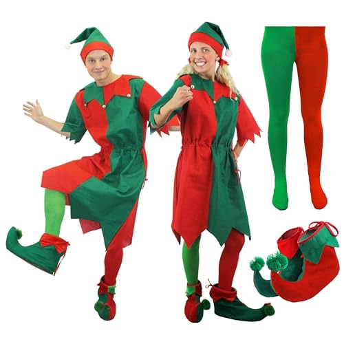 I LOVE FANCY DRESS FRECHES ELFEKOSTÜM FÜR HERREN & DAMEN - WEIHNACHTSELFEKOSTÜM FÜR HERREN & DAMEN IN ROT & GRÜN MIT SCHELLEN, ELFEHUT UND ELFESCHUHEN - GRÖẞE: GROẞ von I LOVE FANCY DRESS