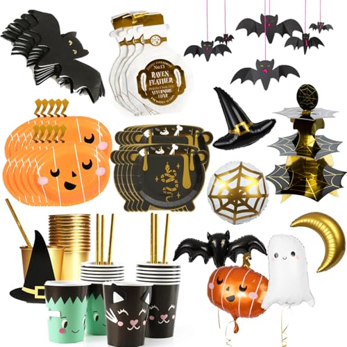 I LOVE FANCY DRESS Halloween Partyware Bundle Spiderweb Tortenständer Teller Servietten Tassen Dekorationen Luftballons Perfekt für Halloween Partys von I LOVE FANCY DRESS