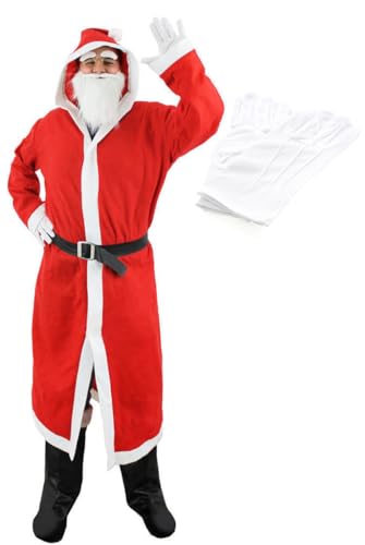 I LOVE FANCY DRESS Herren Budget Weihnachtsmann-Kostüm – 4-teiliges Weihnachtsmann-Kostüm – rote Weihnachtsmannjacke + elastischer Bart + künstliche Augenbrauen + Handschuhe – Einheitsgröße von I LOVE FANCY DRESS