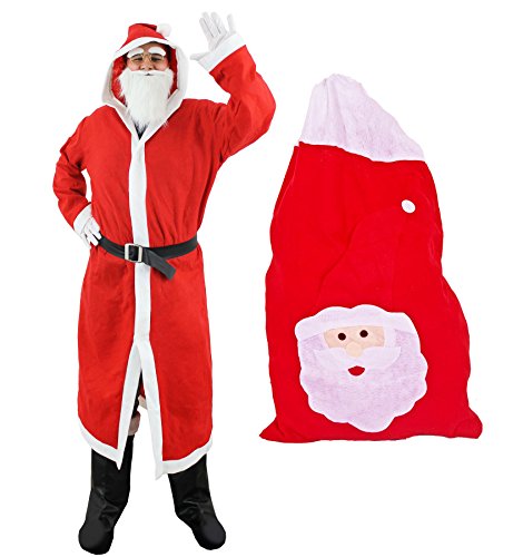 I LOVE FANCY DRESS Herren Budget Weihnachtsmann-Kostüm – 4-teiliges Weihnachtsmann-Kostüm – rote Weihnachtsmannjacke + elastischer Bart + künstliche Augenbrauen + Sack – Einheitsgröße von I LOVE FANCY DRESS