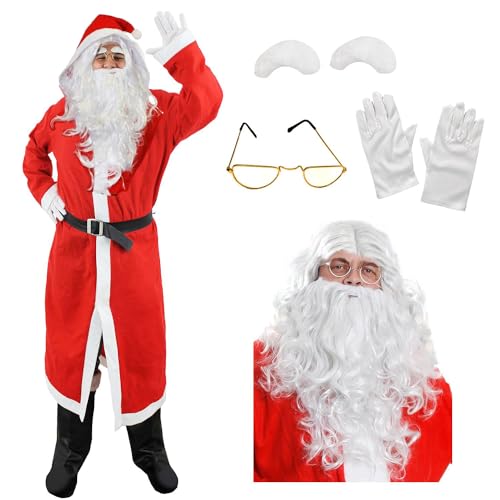 I LOVE FANCY DRESS Herren Budget Weihnachtsmann-Kostüm mit Zubehör – 6-teiliges Weihnachtsmann-Kostüm – rote Weihnachtsmannjacke + elastischer Bart + Weihnachtsmann-Perücke + falsche Augenbrauen + von I LOVE FANCY DRESS