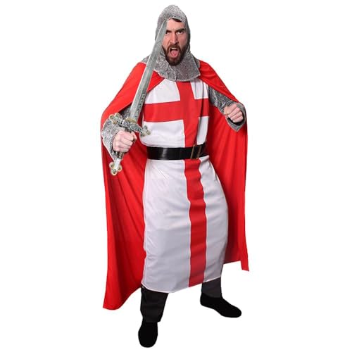 I LOVE FANCY DRESS Herren St. George's Knight Kostüm mit falschem Kunststoffschwert – King Arthur Excalibur Fußball Six Nations Rugby – Größe S von I LOVE FANCY DRESS