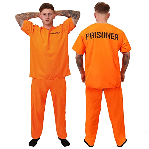 I LOVE FANCY DRESS Herren Sträflingskostüm – Größe XS – orangefarbenes Gefangenen-Top, passende orangefarbene Hose – Cops & Räuber Halloween-Kostüm von I LOVE FANCY DRESS