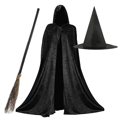I LOVE FANCY DRESS Hexenkostüm Damen - Schwarzer Velours-Umhang, Spitzer Hexenhut und 3-teiliger Hexenbesen - Halloween Kostüm für Erwachsene I LOVE FANCY DRESS Hexenkostüm Damen - Schwarzer Velours-Umhang, Spitzer Hexenhut und 3-teiliger Hexenbesen - Halloween Kostüm für Erwachsene von I LOVE FANCY DRESS
