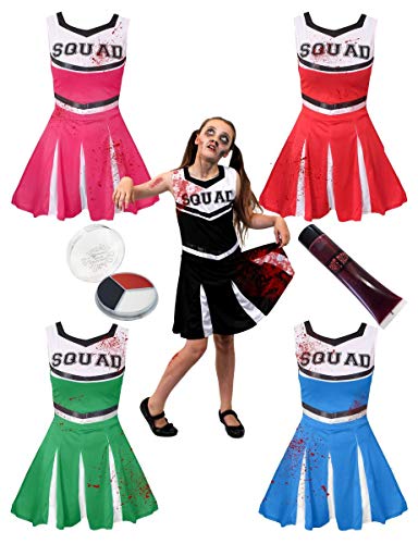 I LOVE FANCY DRESS Kind Zombie Cheerleader KOSTÜM - MÄDCHEN Zombie Cheerleader KOSTÜM MIT POM POMS, Blut, GESICHTSBEMALUNG (GROẞ - SCHWARZ) von I LOVE FANCY DRESS