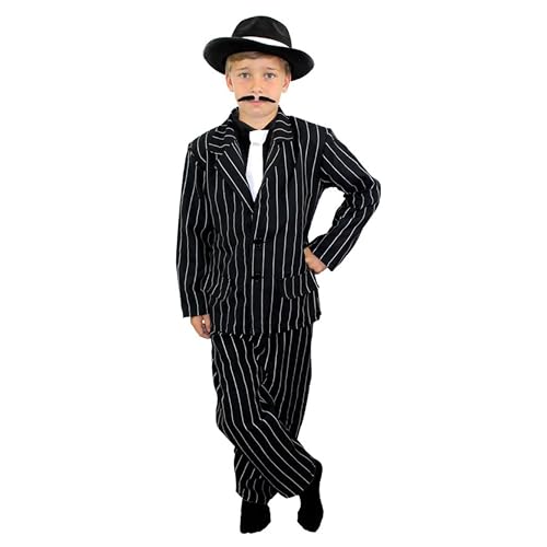 I LOVE FANCY DRESS KINDER 1920 GANGSTER KOSTÜM KOSTÜM - SCHWARZE NADELSTREIFEN ANZUG - JACKE, HOSE & WEIßE KRAWATTE - KINDER (X-LARGE) von I LOVE FANCY DRESS