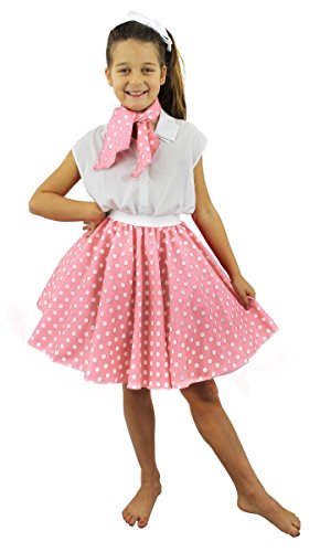 I LOVE FANCY DRESS KURZER HELL ROSA Polka DOT Rock MIT WEIßEN Punkt MIT PASSENDEN Halstuch IM Stil 50ER Jahre Stil FÜR MÄDCHEN PERFEKT FÜR Themen Partys Sommer ODER Tanz UND Theater von I LOVE FANCY DRESS