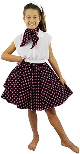 I LOVE FANCY DRESS KURZER SCHWARZER Rock MIT Polka DOT ROSA Punkte UND Hals-SCHAL-Stil 50ER Jahre Stil FÜR MÄDCHEN PERFEKT FÜR Themen-Partys, Sommer ODER TÄNZE UND Theater von I LOVE FANCY DRESS