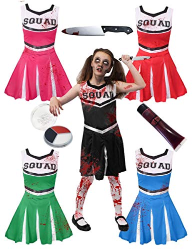 I LOVE FANCY DRESS Kind Zombie Cheerleader KOSTÜM - MÄDCHEN Zombie Cheerleader KOSTÜM MIT POM POMS, Blut, GESICHTSBEMALUNG (KLEIN - BLAU) von I LOVE FANCY DRESS