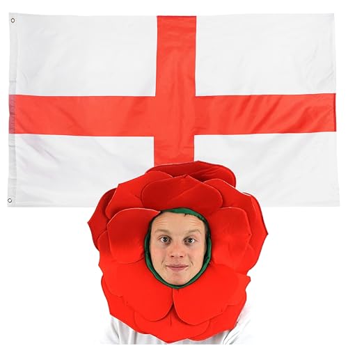 I LOVE FANCY DRESS Kopfschmuck mit England-Flagge und englischer Rose, 152 x 91 cm, Motiv: England-Flagge und Rose, perfekt für englische Feiern, Fußball, Rugby und St. George's Day von I LOVE FANCY DRESS