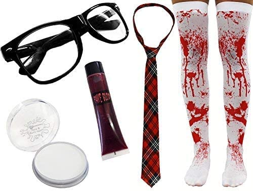 I LOVE FANCY DRESS LTD Damen Zombie SCHULMÄDCHEN Halloween KOSTÜM Horror Geek Set 5 STÜCK UNHEIMLICH Nerd (SCHOTTENKARO Krawatte) von I LOVE FANCY DRESS