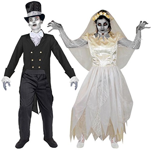 I LOVE FANCY DRESS LTD Geister Zombie Vampir Paar KOSTÜM VERKLEIDUNG Halloween Fasching Karneval=BEIDE KOSTÜME SIND ERHALTBAR IN 5 VERSCHIEDENEN GRÖßEN=(Frauen-MEDIUM)+(MÄNNER-XLarge) von I LOVE FANCY DRESS