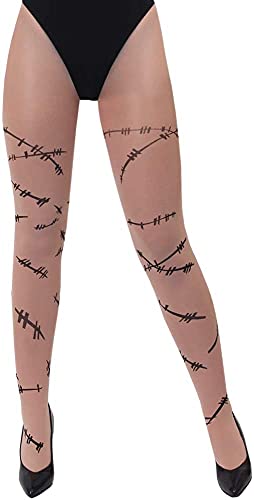 I LOVE FANCY DRESS LTD Schwarze Narbenstrumpfhose – 1 Paar weiße Damen-Strumpfhosen mit schwarzen Narben-Nähten – Damen Halloween Strumpfhosen (UK 6–16) von I LOVE FANCY DRESS