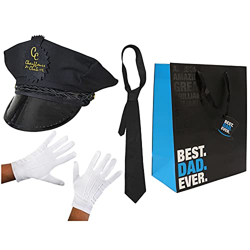 I LOVE FANCY DRESS LTD Set – Herren Chauffeur-Set – Schwarze Taxi-Treibermütze – Schwarze Krawatte – weiße Handschuhe – in einem Geschenkbeutel von I LOVE FANCY DRESS