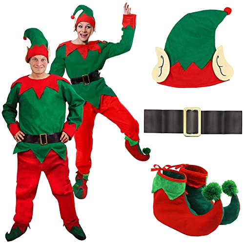 I LOVE FANCY DRESS LTD Unisex-ELFE KOSTÜM FÜR Erwachsene WEIHNACHTSKOSTÜM FRECHE ELFE - GRÜNES Tunika + ROTE Hose + GÜRTEL + ELFEHUT MIT Ohren + LUXURIÖSE POM POM ELFENSCHUHE - GRÖẞE: X-GROẞ von I LOVE FANCY DRESS