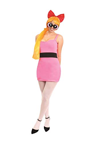 I LOVE FANCY DRESS LTD Verkleidung Powerpuff Girls Blossom offiziell lizenziert, für Animation der 90er Jahre, Kleid, Rosa, weiße Strumpfhosen, rosafarbene Brillen und Perruke. Größe: Klein von I LOVE FANCY DRESS