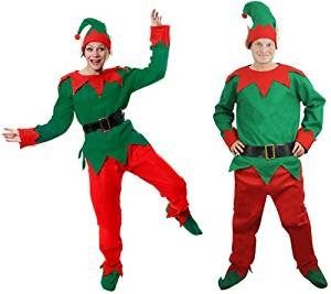 I LOVE FANCY DRESS LTD Weihnachts ELF KOSTÜM WICHTEL VERKLEIDUNG= ROT GRÜNES KOSTÜM=MÜTZE MIT Ohren=Schuhe MIT GRÜNEN Pompoms=Hose MIT Gummizug=GRÜNES Oberteil=SCHWARZEN Plastik GÜRTEL-MEDIUM von I LOVE FANCY DRESS