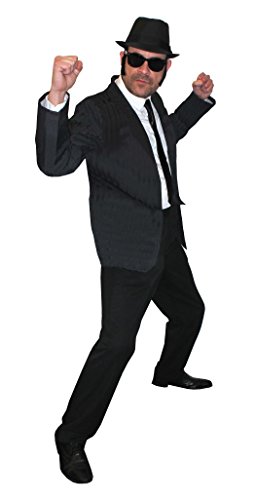 I LOVE FANCY DRESS MÄNNER SCHWARZEN Hosenanzug=Soul SÄNGER= DAS PERFEKTE KOSTÜM FÜR Jede Art DER KOSTÜMIERUNG = BEINHALTET -Anzug+Hut+Krawatte+Brille+SEITENKOTLETTEN=MEDIUM+HUT/58cm von I LOVE FANCY DRESS