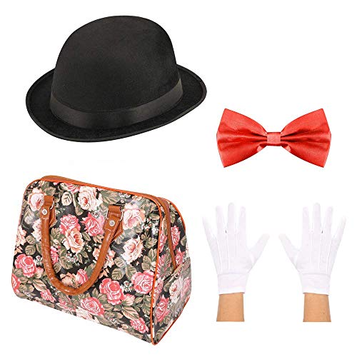 I LOVE FANCY DRESS MAGISCHE Edwardian KINDERMÄDCHEN KOSTÜM Set - Melone + Fliege + Handschuhe + Kunstleder Teppich Tasche - MAGISCHE KINDERMÄDCHEN KOSTÜM Buch Woche Charakter Film (58 cm) von I LOVE FANCY DRESS