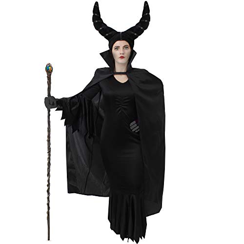 I LOVE FANCY DRESS MALEFI = BÖSE STIEFMUTTER KÖNIGIN KOSTÜM VERKLEIDUNG MÄRCHEN FASCHING KARNEVAL HALLOWEEN=BEINHALTET=KLEID+ SCHWARZE HANDSCHUHE+KAPPE MIT HÖRNERN +UMHANG STEHKRAGEN 142cm= XXXLARGE von I LOVE FANCY DRESS