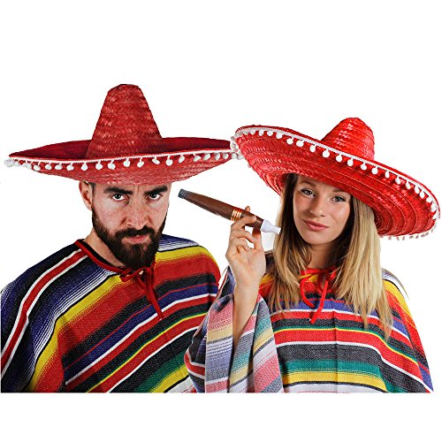 I LOVE FANCY DRESS Mexikaner Paar KOSTÜM VERKLEIDUNG = 2 Ponchos+2 SOMBREROS+2 Dicke Plastik ZIGARREN+ 2 MEXIKANISCHE SCHNURRBÄRTE=Fasching Karneval=ROTE SOMBREROS von I LOVE FANCY DRESS