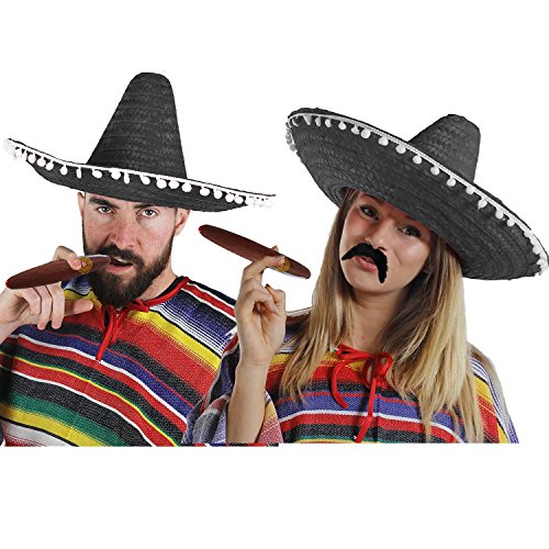 I LOVE FANCY DRESS Mexikaner Paar KOSTÜM VERKLEIDUNG = 2 Ponchos+2 SOMBREROS+2 Dicke Plastik ZIGARREN+ 2 MEXIKANISCHE SCHNURRBÄRTE=Fasching Karneval=Schwarze SOMBREROS von I LOVE FANCY DRESS