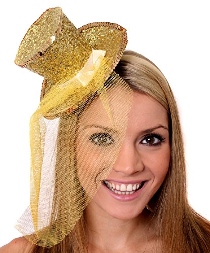 I LOVE FANCY DRESS Mini Glitter Zylinder Hut =MIT Netz AN EINEM HAARREIF= ERHALTBAR IN 8 SUPER GLITZERNDEN Farben = ZUBEHÖR Fasching Karneval Party = Goldener von I LOVE FANCY DRESS