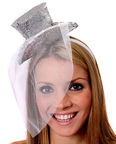 I LOVE FANCY DRESS Mini Glitter Zylinder Hut =MIT Netz AN EINEM HAARREIF= ERHALTBAR IN 8 SUPER GLITZERNDEN Farben = ZUBEHÖR Fasching Karneval Party = Silber von I LOVE FANCY DRESS