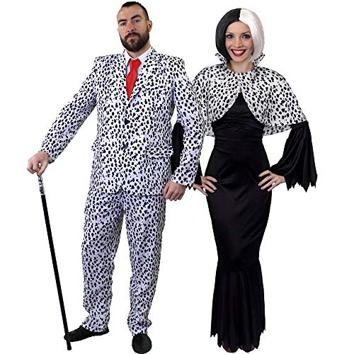 I LOVE FANCY DRESS PAARE DALMATINER HALLOWEEN KOSTÜME SEIN UND IHRS TV FILMCHARAKTERE HERREN DALMATINER ANZUG + FRAUEN BÖSE HUNDEDAME KOSTÜM (HERREN: MITTEL | DAMEN: KLEIN) von I LOVE FANCY DRESS